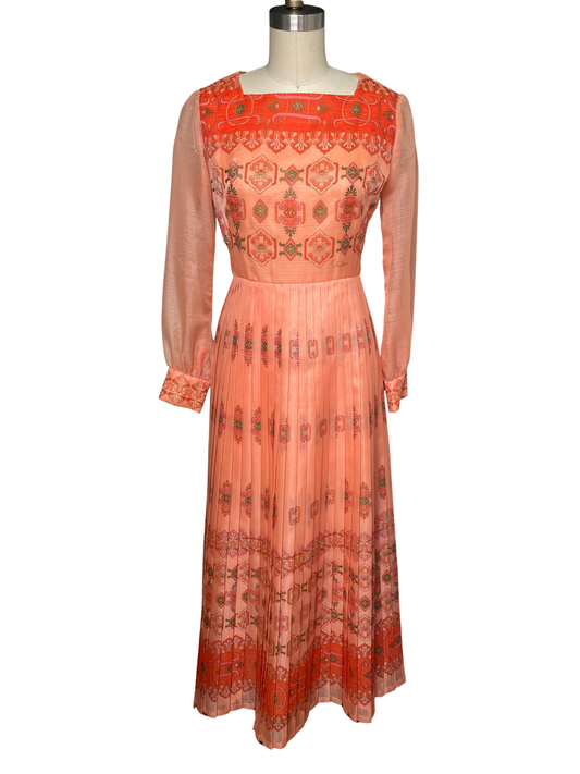 Vintage Alfred Shaheen Coral Pleated Dress